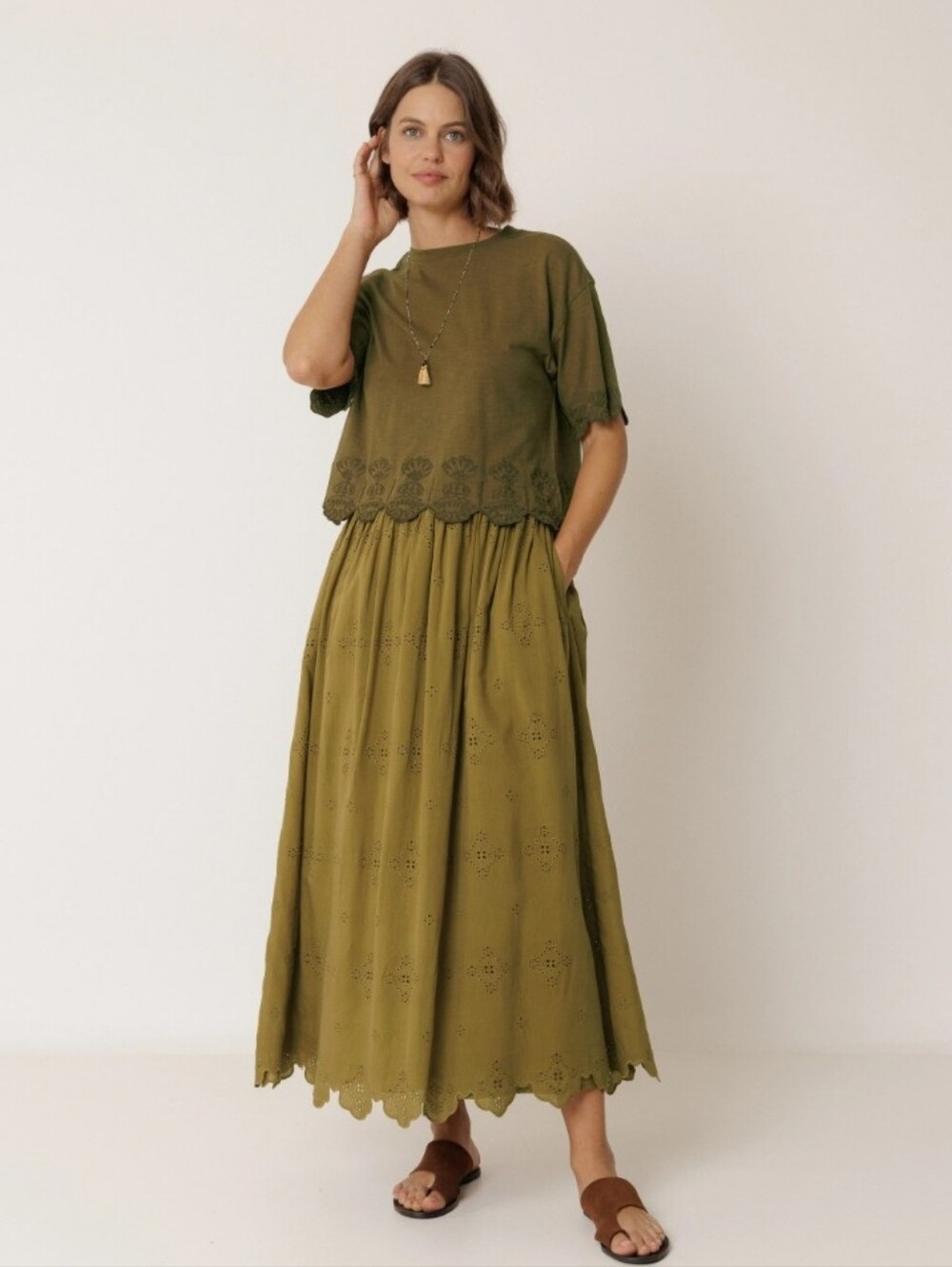 Indi And Cold Scalloped Tee Medium Olive